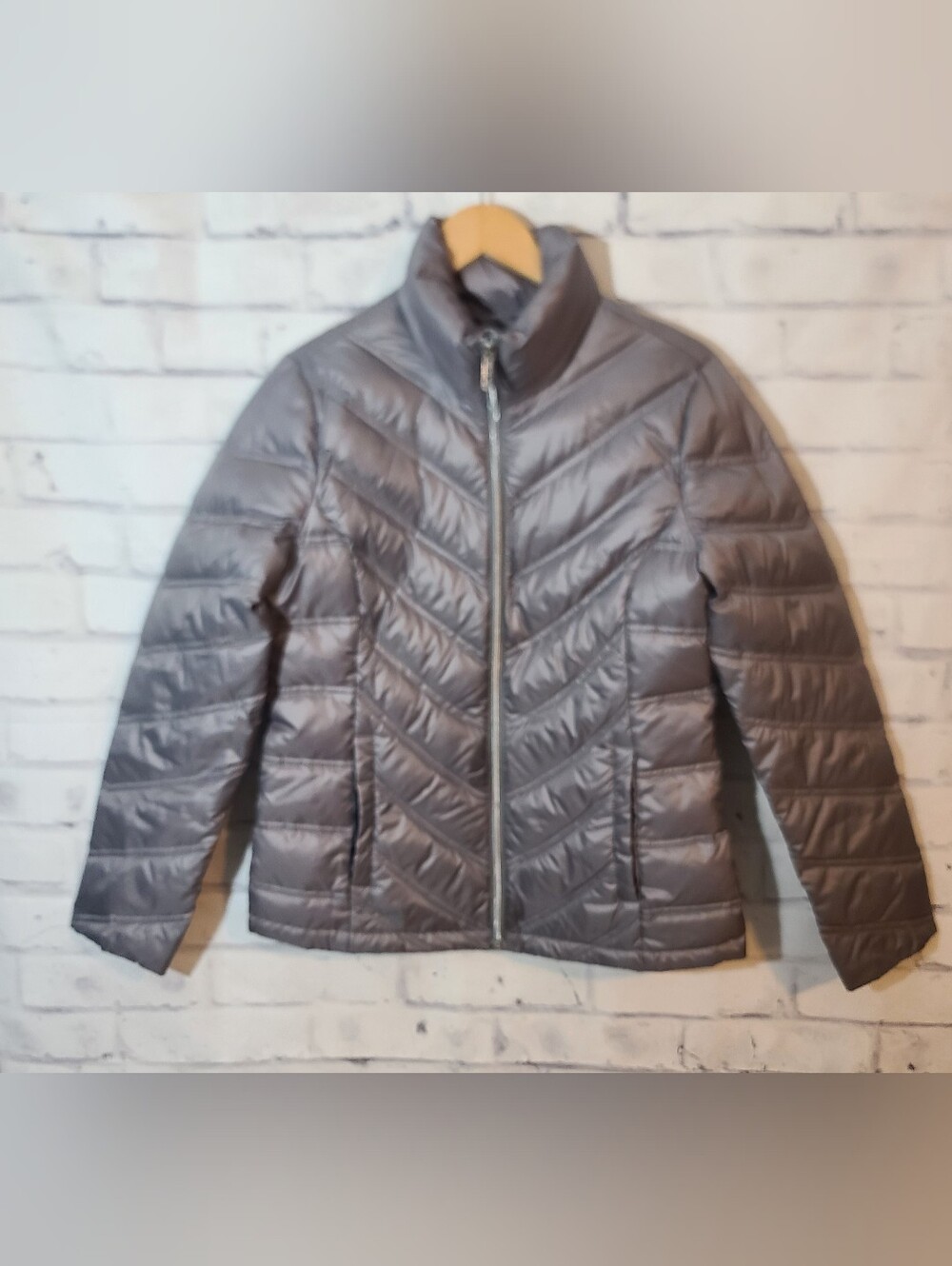 Kenneth Cole Reaction Women's Gray Down Insulated Full Zip Puffer Jacket, M